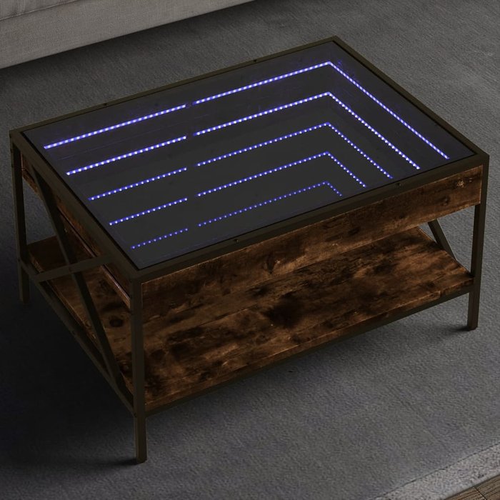 Mesa de centro infinity con led, roble ahumado, 70x50x38 cm