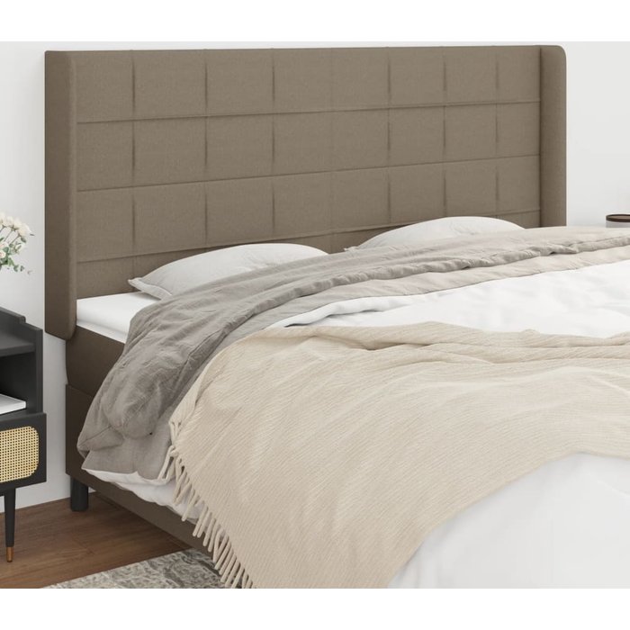 Cabecero con orejas de tela gris taupe 183x16x118/128 cm