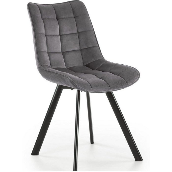 Silla contemporánea de terciopelo gris oscuro con patas de metal negro liberty