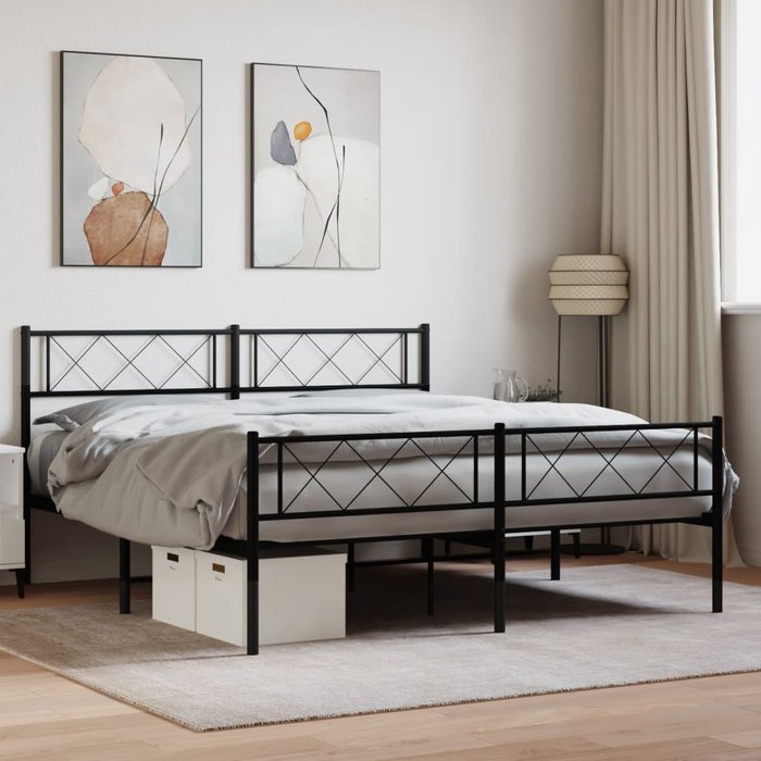 Estructura de cama de metal con cabecero/pie de cama negro 120x190 cm