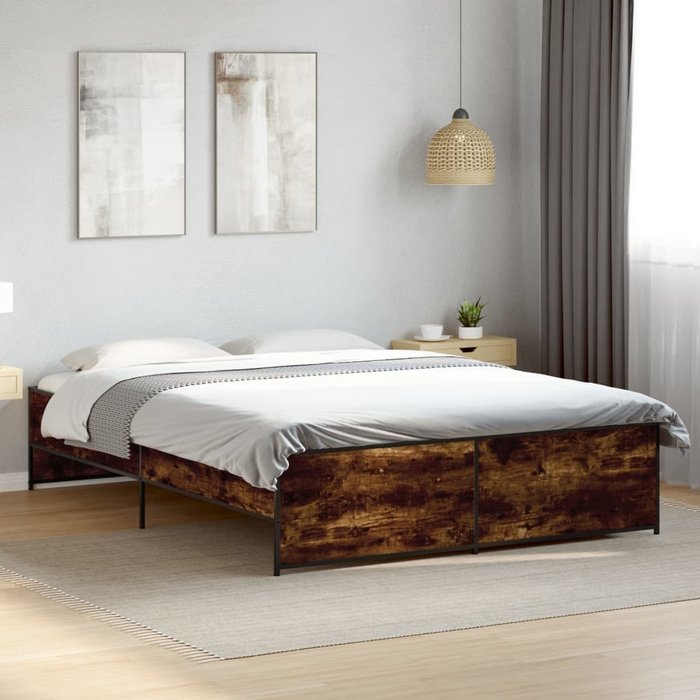 Vidaxl estructura cama madera ingeniería metal roble ahumado 160x200cm