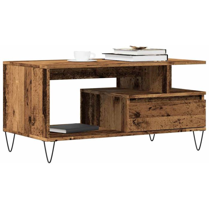 Mesa de centro madera ingeniería madera envejecida 90x49x45 cm - comfortxl