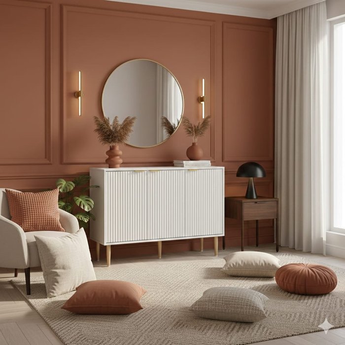 Essenza aparador blanco 107cm tv 50 patas doradas estilo moderno