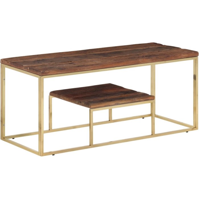 Mesa de centro acero inoxidable madera maciza traviesa dorado vidaxl