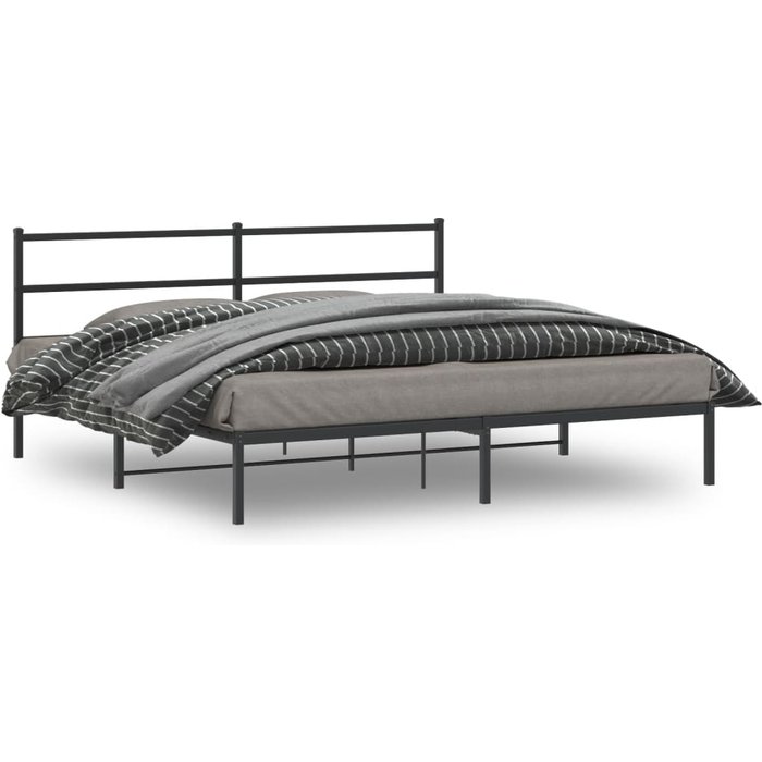 Estructura de cama de metal sin colchón con cabecero negro 200x200cm