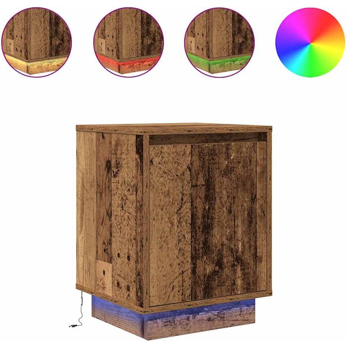 Mesillas de noche con luces led 2 uds madera vieja 38x34x50 cm - comfortxl