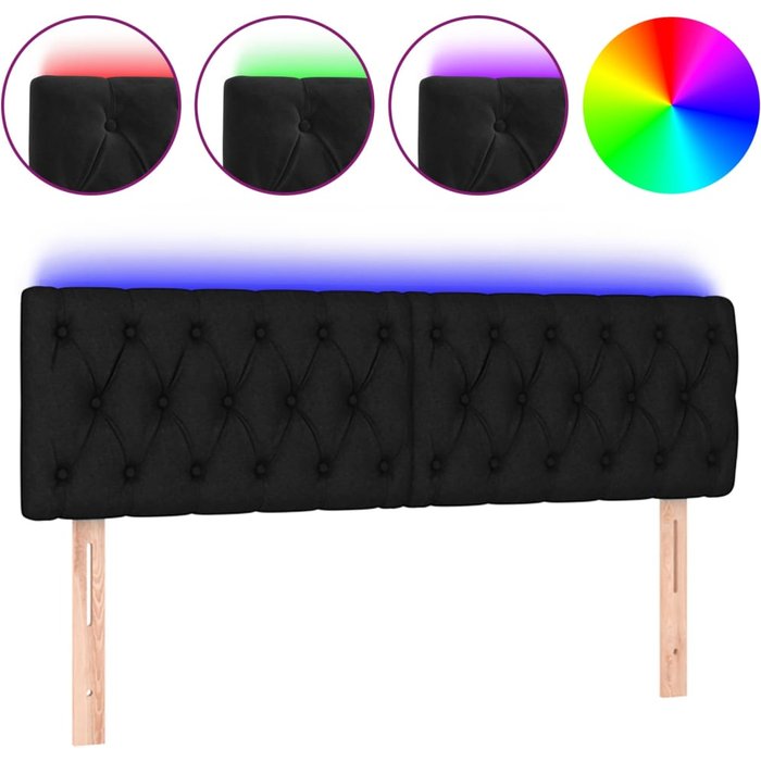 Cabecero cama - mueble cabecero con led de terciopelo negro 160x7x78/88 cm