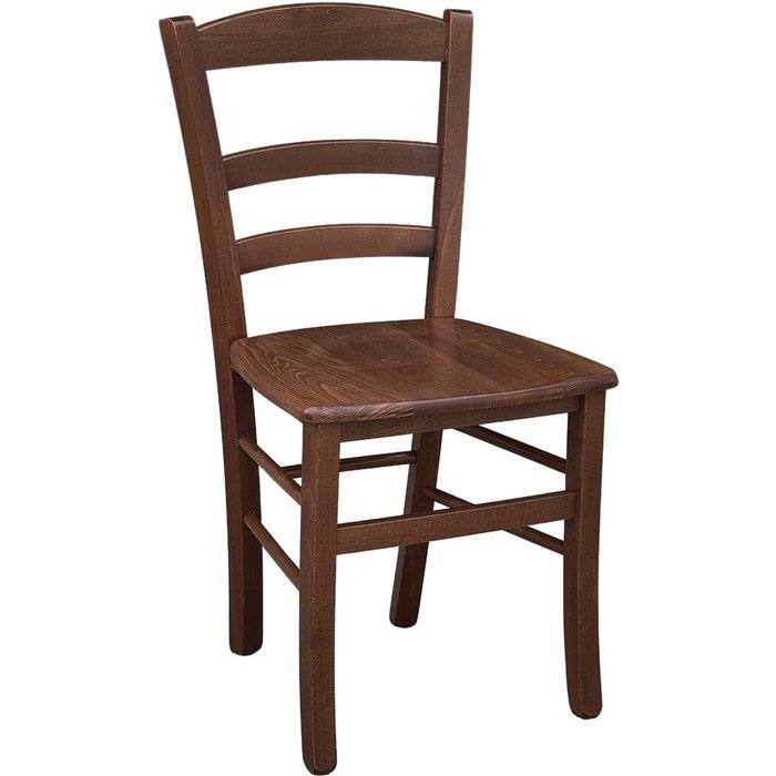 Silla de comedor campestre de nogal oscuro con asiento de madera maciza