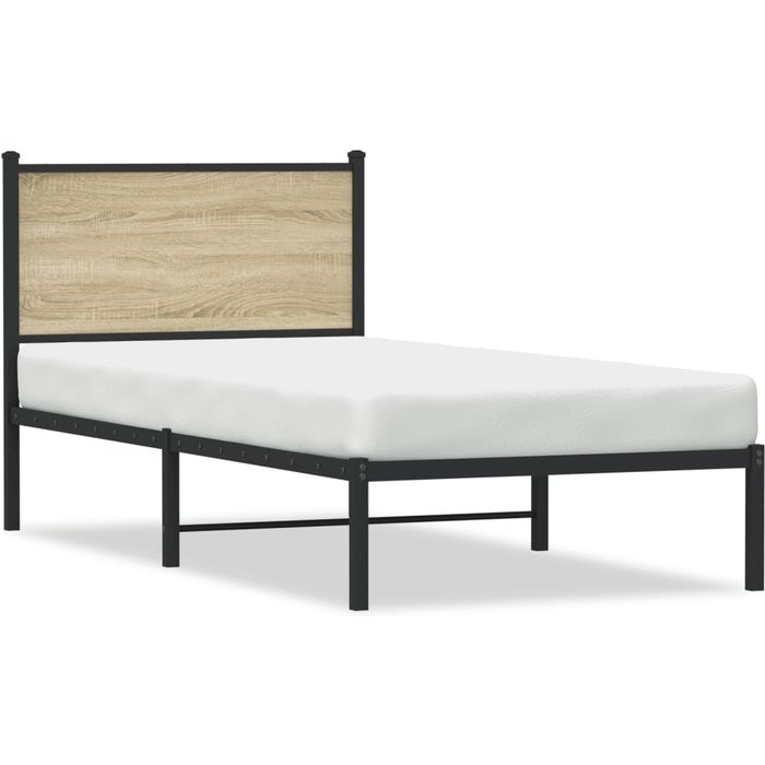 Estructura de cama metálica de roble sonoma sin colchón 90x190 cm — comfortxl