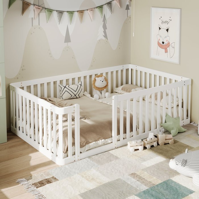 Cama infantil de pino 90x200cm - barrera de seguridad - pino macizo - blanco