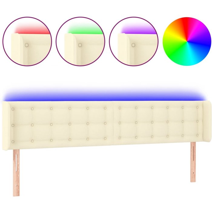 Cabecero cama - mueble cabecero con led cuero sintético crema 203x16x78/88 cm