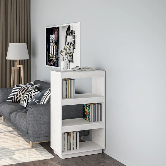 Librería/separador de ambientes blanco, 60x35x103 cm, pino macizo. - pangivo