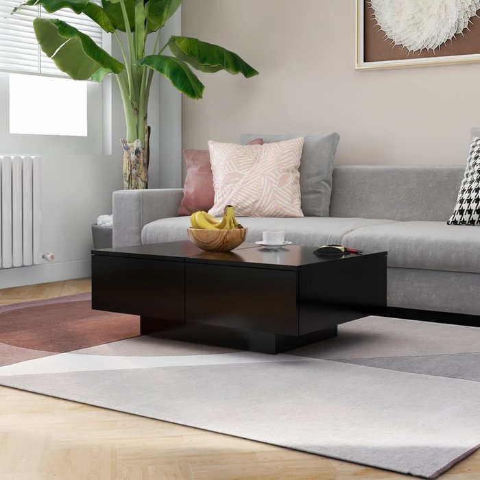 Mesa de centro negra, 90x60x31 cm, madera de ingeniería.