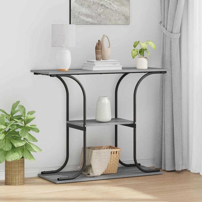 Mesa consola con estante gris sonoma 101 x 35 x 80.5 cm