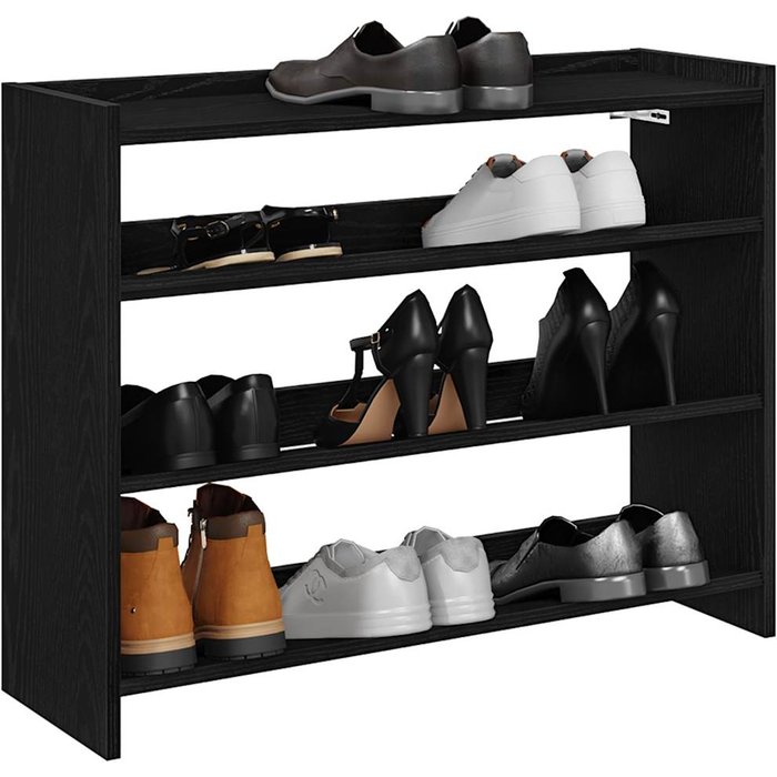Zapatero negro de 80x25x62 cm, de madera contrachapada.