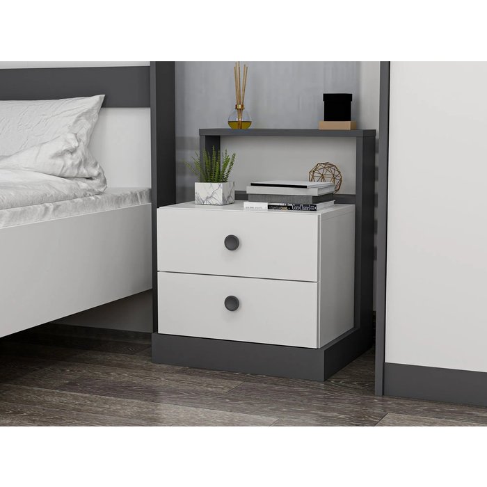 Mesita de noche life antracita blanco 62x62x42 cm