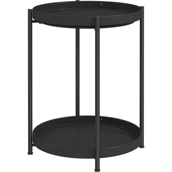 Mesa auxiliar redonda - 2 niveles de almacenaje - acero - negro (44x44x56cm)