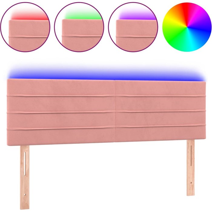 Cabecero cama - mueble cabecero con led de terciopelo rosa 144x5x78/88 cm