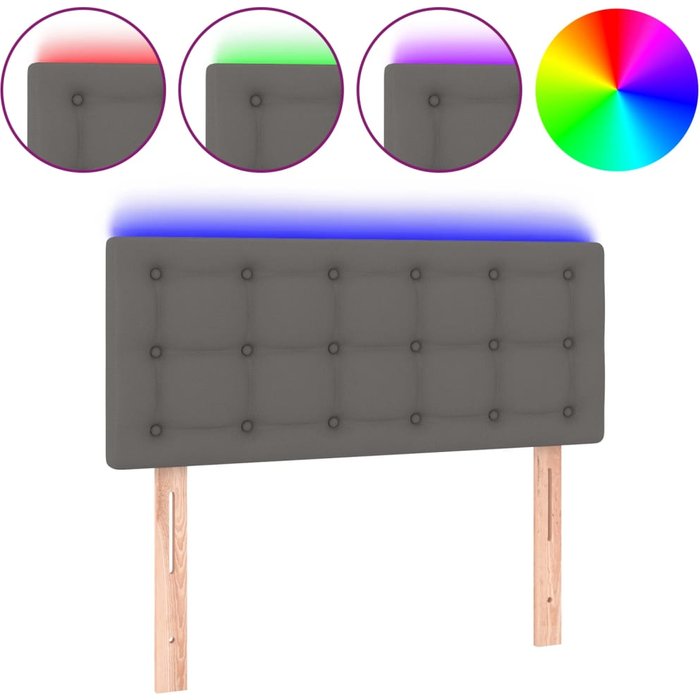 Cabecero cama - mueble cabecero con led cuero sintético gris 90x5x78/88 cm