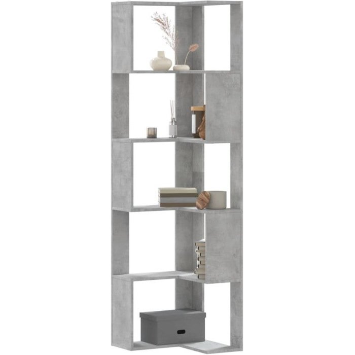 Estantería esquina 5 niveles madera gris hormigón 50x50x179 cm vidaxl