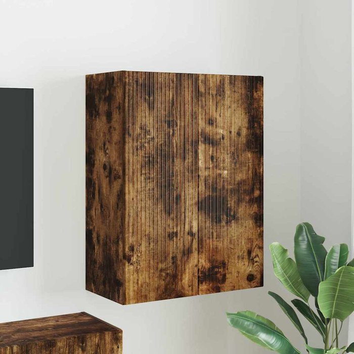Mueble de tv de pared, roble ahumado, 59,5 x 31 x 80 cm, madera de ingeniería