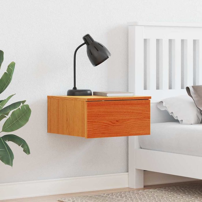 Mesita de noche, color marrón cera, 37 x 35 x 18,5 cm, madera maciza de pino.