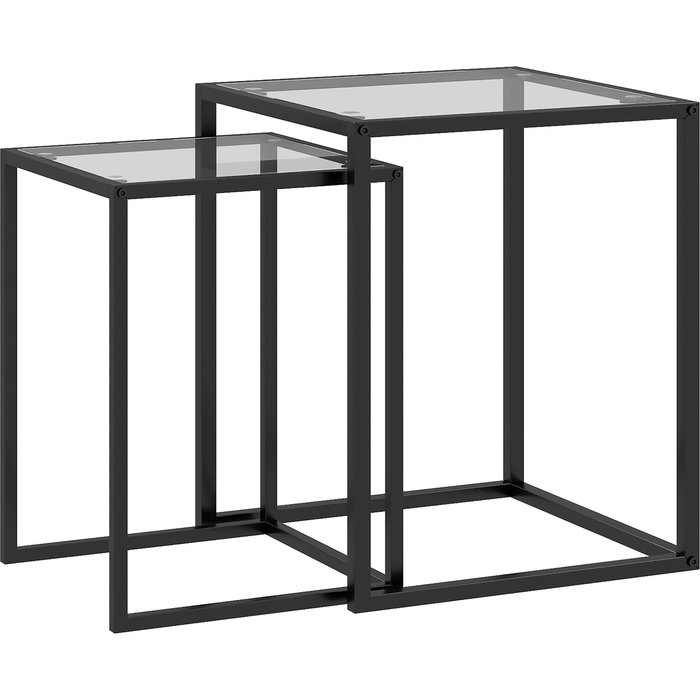 Mesas auxiliares homcom acero, vidrio templado negro 42x42x51 cm