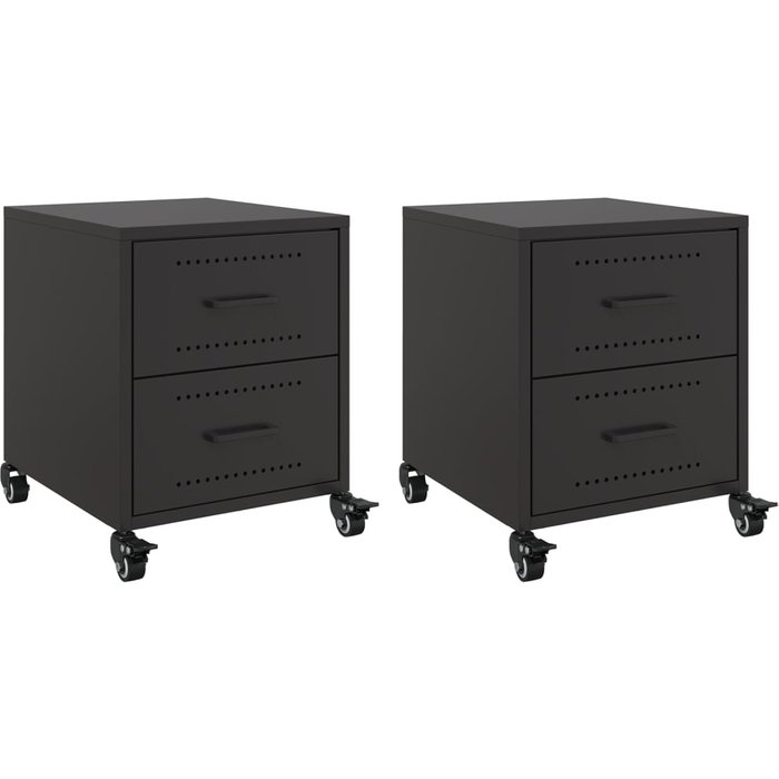 Pack 2 uds mesitas de noche,mesilla de noche acero negra 36x39x43,5 cm cfw988972