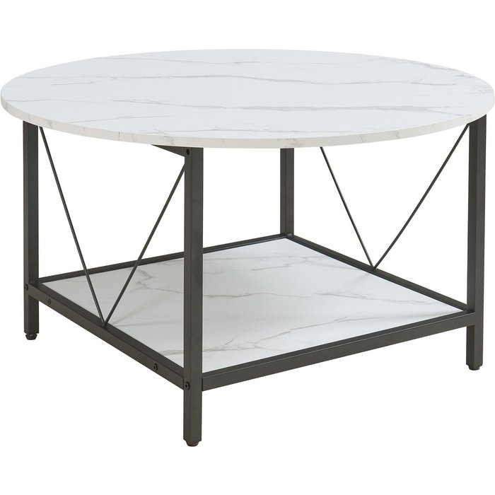 Mesa de centro mesa auxiliar diámetro 80x46 cm efecto mármol blanco 03_0010789