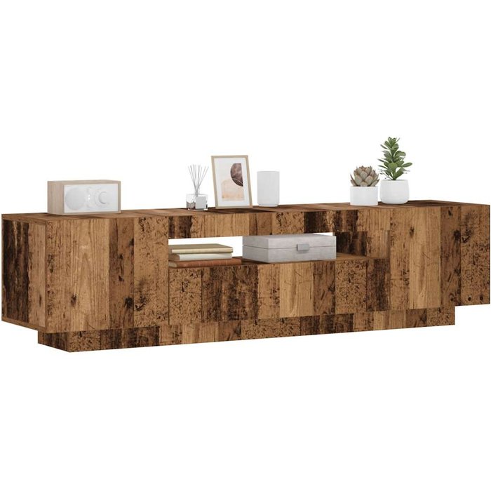 Mueble tv luces led madera ingeniería envejecida 160x35x40 cm