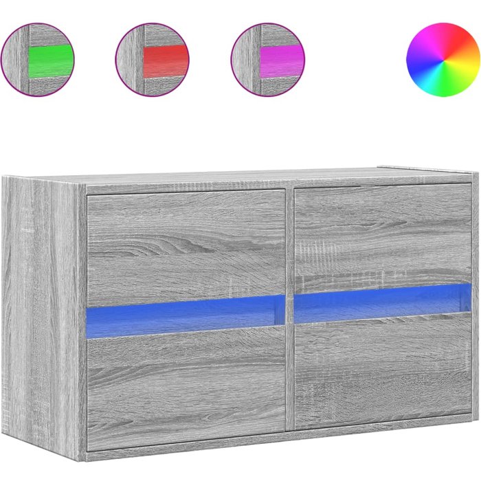 Mueble de tv de pared con iluminación led sonoma gris 80x31x45 cm - comfortxl