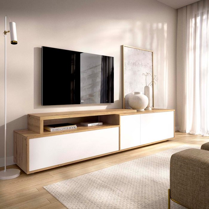 Mueble bajo tv elsa - ancho 185cm - blanco/roble nordic - homekit