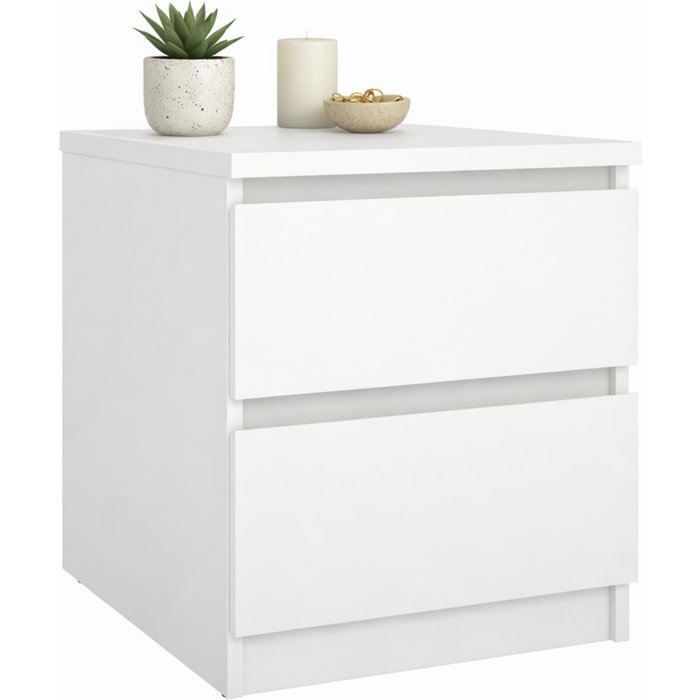 Mesita de noche mesa auxiliar sil white con 2 cajones blanco 40x50x50 cm