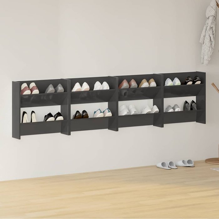 Zapateros de pared, 4 unidades, gris brillante, 60x18x60 cm