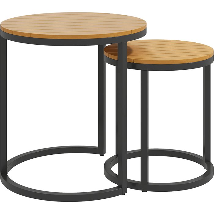 Mesas de jardín outsunny madera de acacia, acero teca 46x46x49 cm 84g-497v00tk