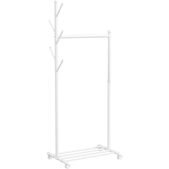 Perchero móvil con ruedas y 5 ganchos - metal - blanco (68x43x171cm)