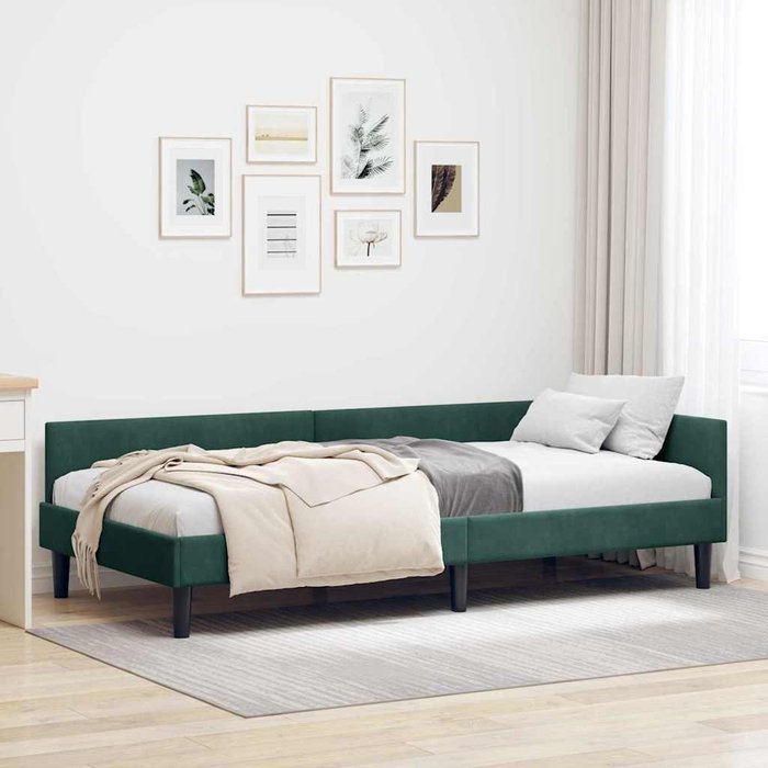Estructura de cama esquinera manual verde oscuro 80 x 200 cm