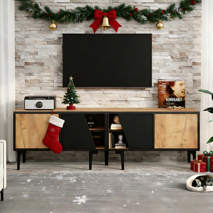 Mueble de tv de 4 puertas - 160 x 36,5 x 45 cm - tablero de partículas - natural