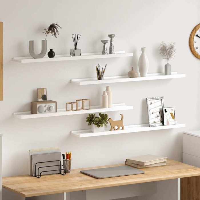 Estantes de pared, 4 unidades, blancos, 80x9x3 cm