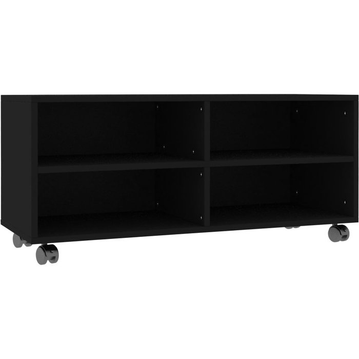 Mueble de tv con ruedas de contrachapado negro 90x35x35 cm - comfortxl