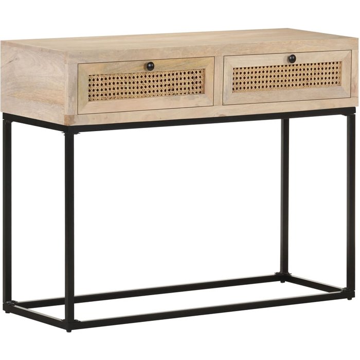 Mesa consola madera maciza de mango y caña natural 100x35x76 cm