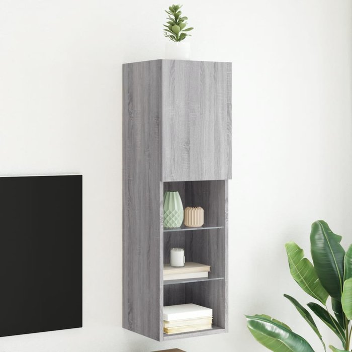 Mueble tv con luces led sonoma gris 30,5x30x102 cm