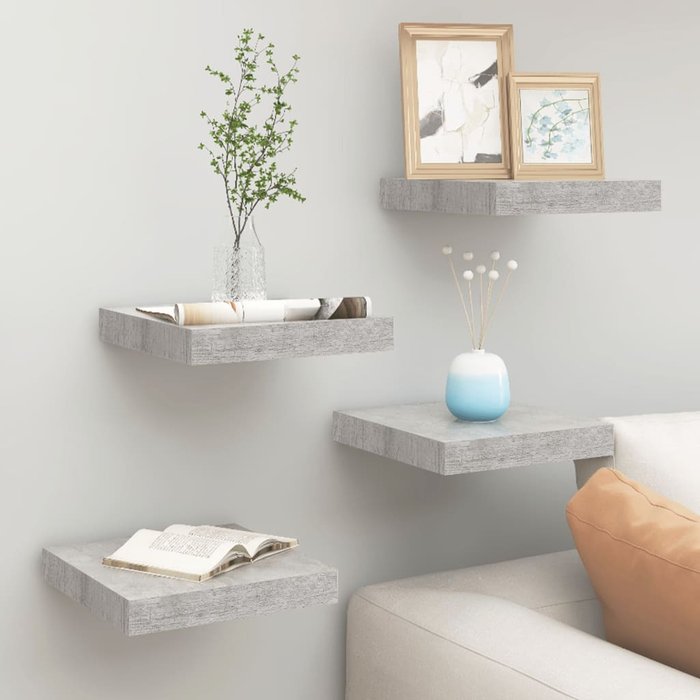 Estantes flotantes de pared 4 piezas gris hormigón 23x23,5x3,8 cm mdf
