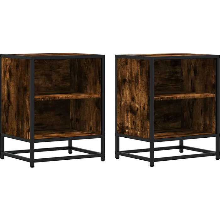 Mesitas de noche 2 piezas de madera contrachapada de roble ahumado y metal