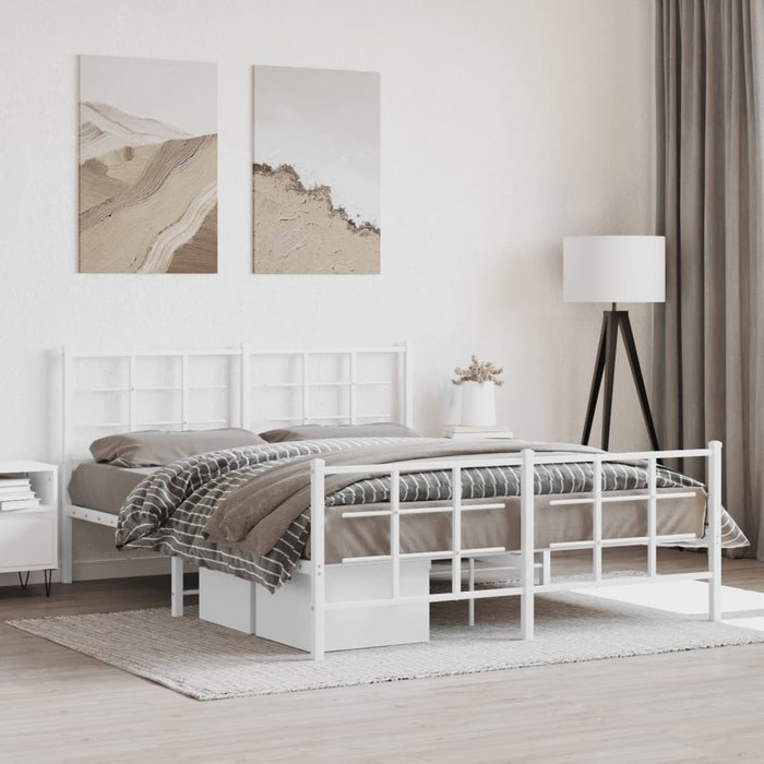 Estructura de cama de metal sin colchón y pie de cama blanco 150x200 cm