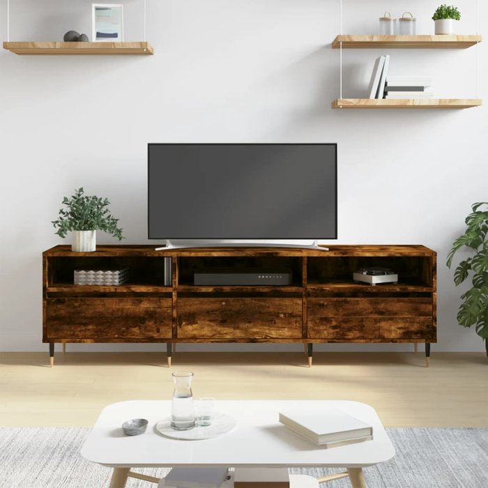 Mueble tv roble ahumado 150x30x44,5 cm madera contrachapada