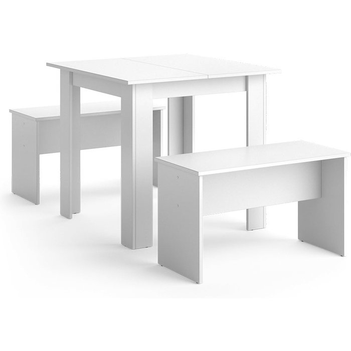 Vicco set de mesa de comedor sentio, blanco, 80 x 80 cm con 2 bancos