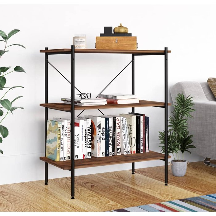 Estantería de 3 niveles, negra y natural, 80x40x92 cm - pangivo