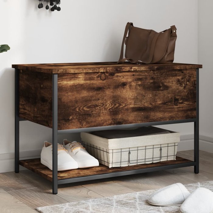 Banco de almacenaje roble ahumado 70x42,5x47 cm madera contrachapada