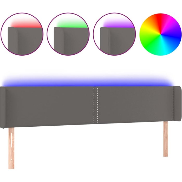 Cabecero cama - mueble cabecero con led cuero sintético gris 203x16x78/88 cm